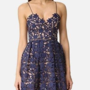Self-Portrait Azalea Midi Dress Navy Blue Floral Lace Dress